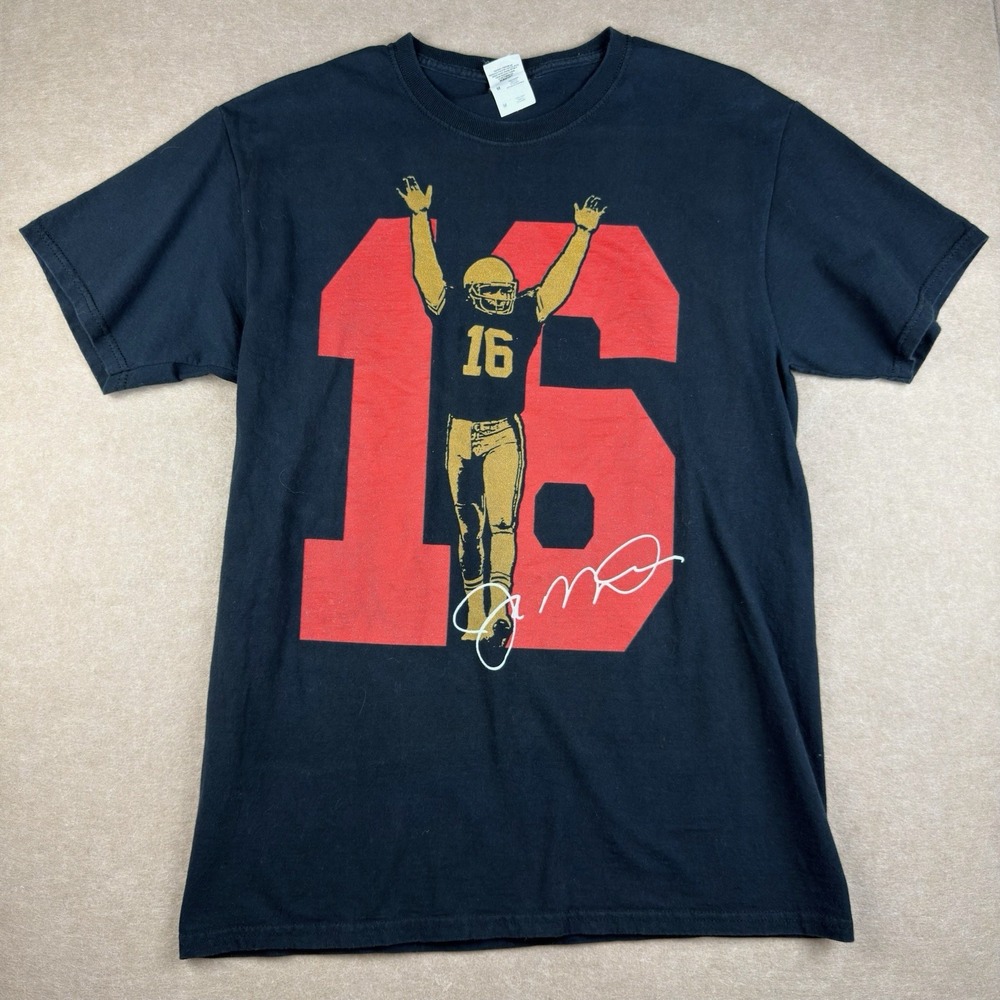 Fruit of the Loom Shirt Men M Black Football 16 Graphic Joe Montana Style Tee